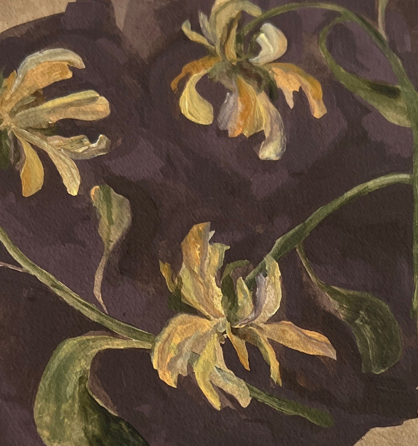 Artistic depiction of flowers on a textured surface