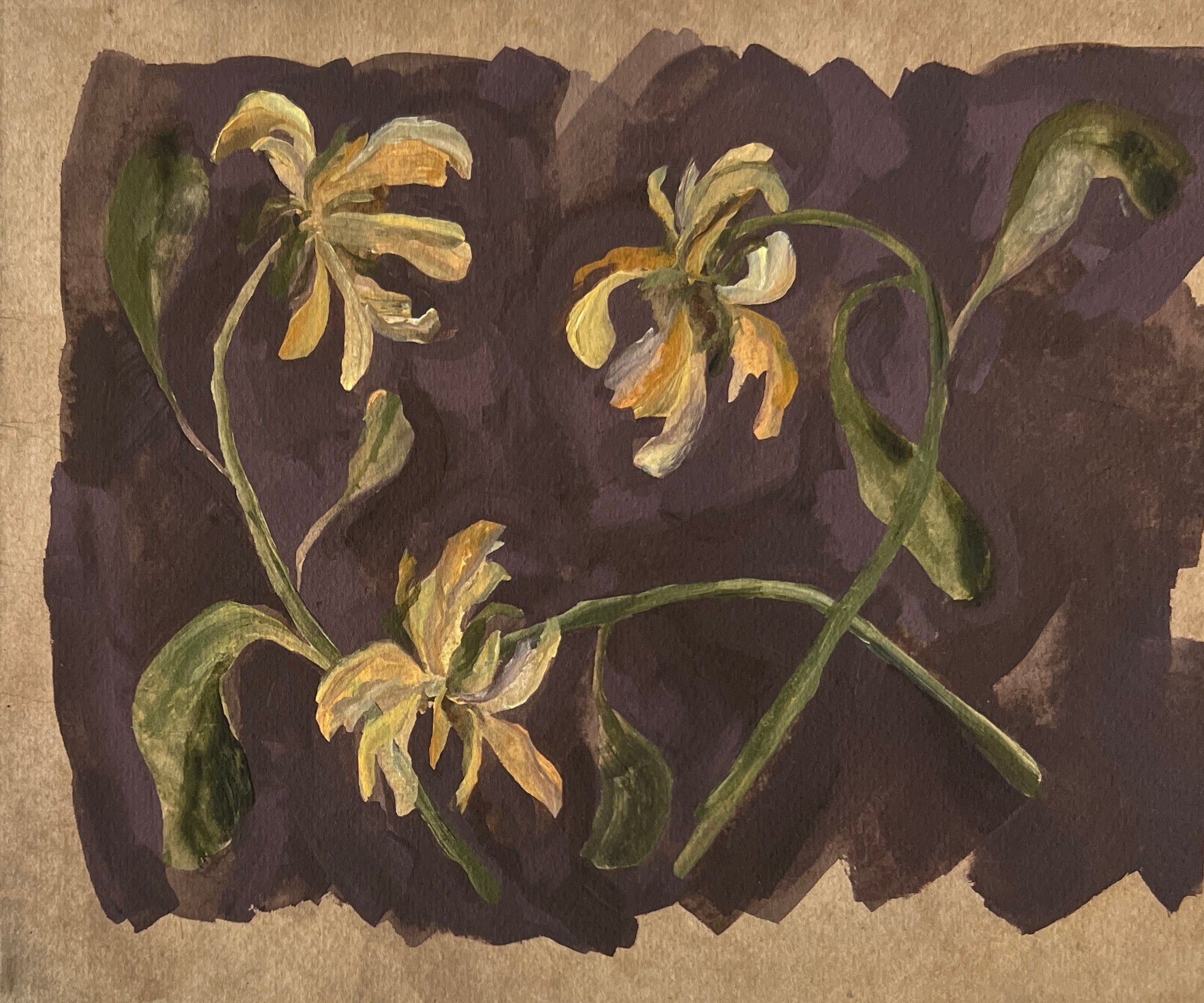 Artistic depiction of flowers on a textured surface